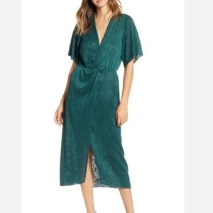 All In Favor Plissé emerald midi dress